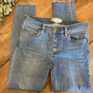 Free People Reagan button fly raw hem skinny jeans